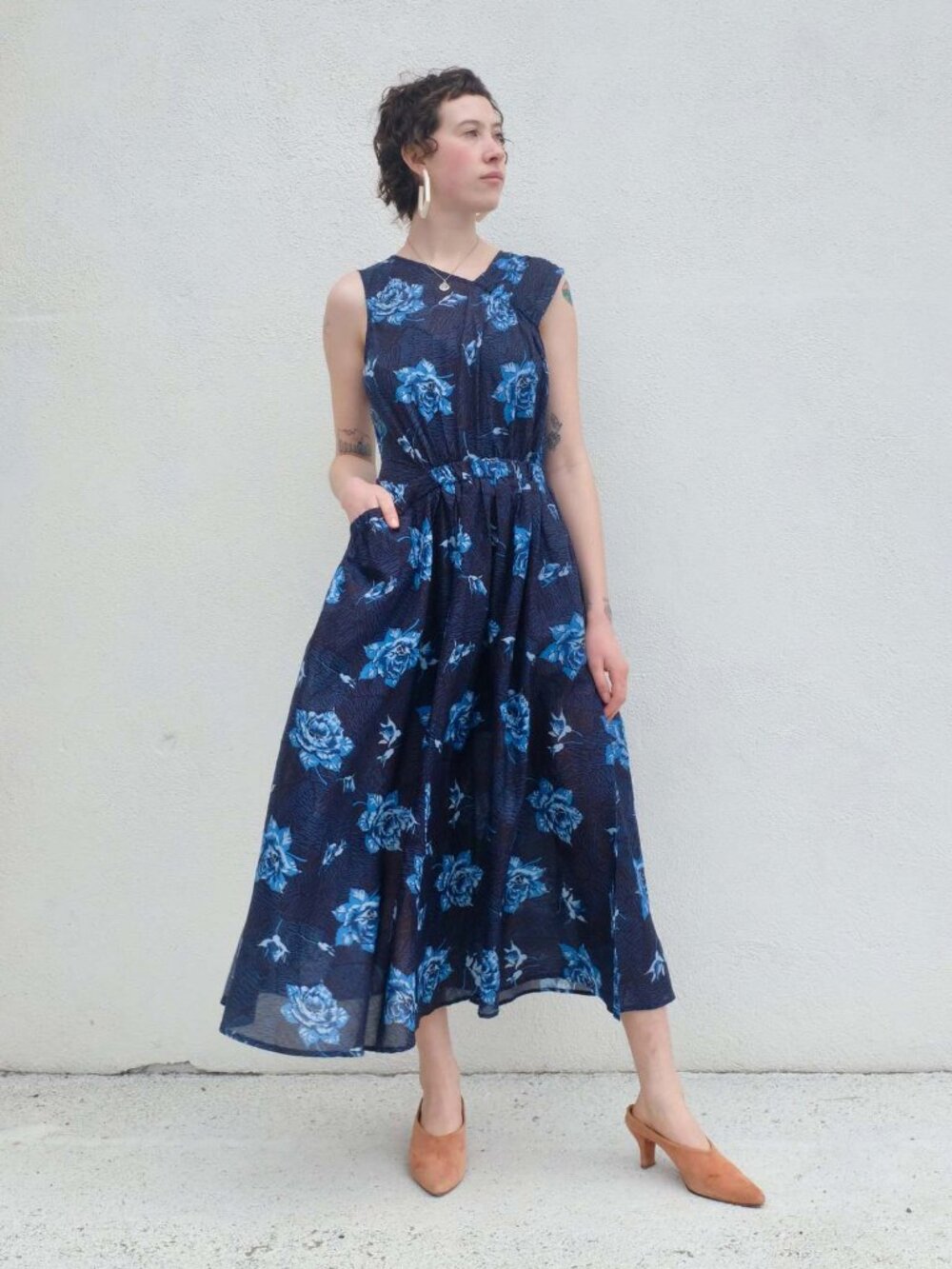 Rachel Comey "Maze" Floral Print Cotton Dress in Blue, size 8